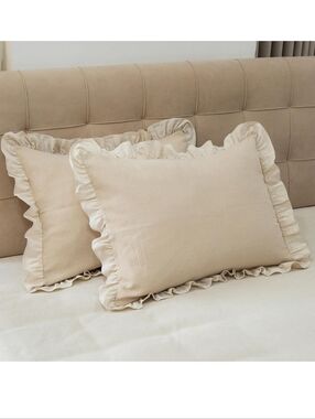New Classic Cotton Ruffle Pillow Shams Covers Light Brown (Set of 2) King 20x36